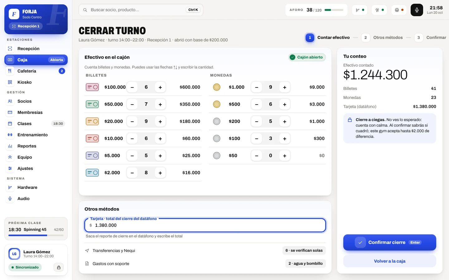 Cierre de caja a ciegas