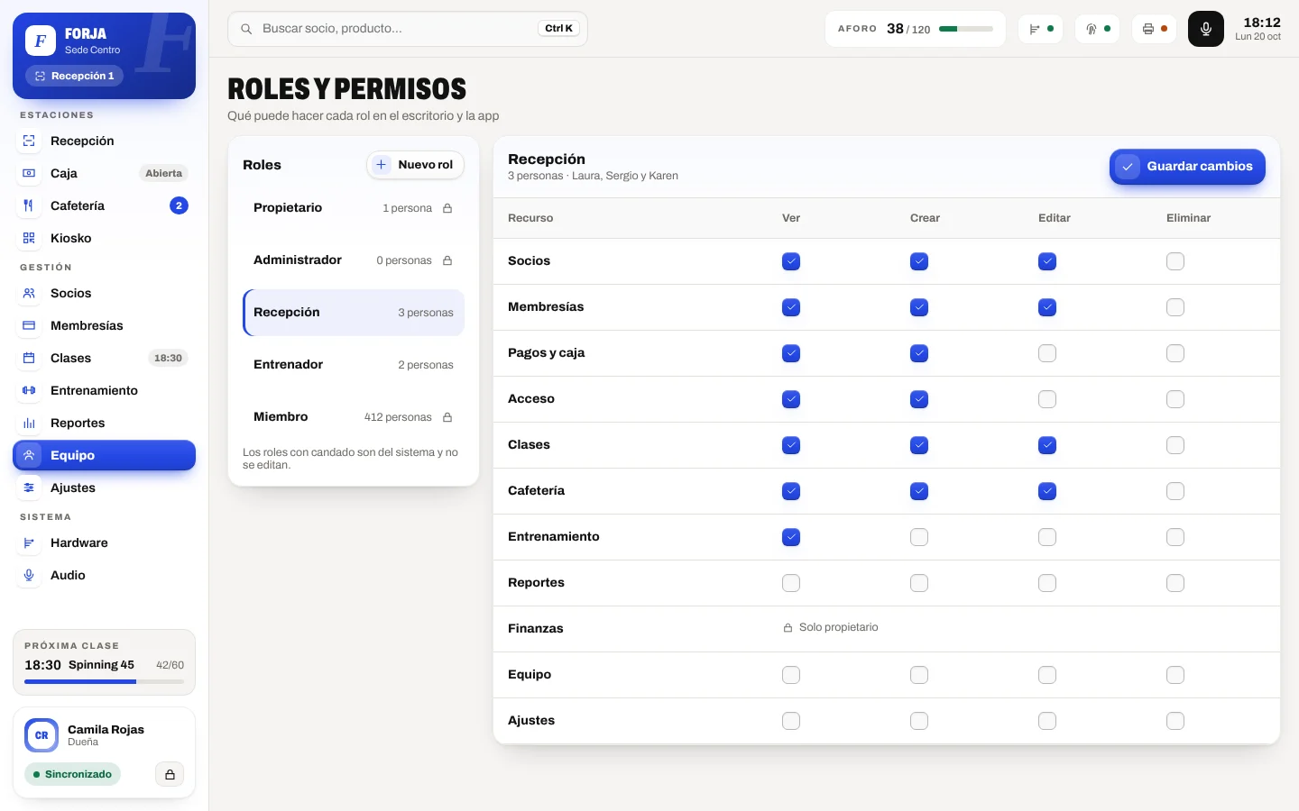 Roles y permisos del equipo