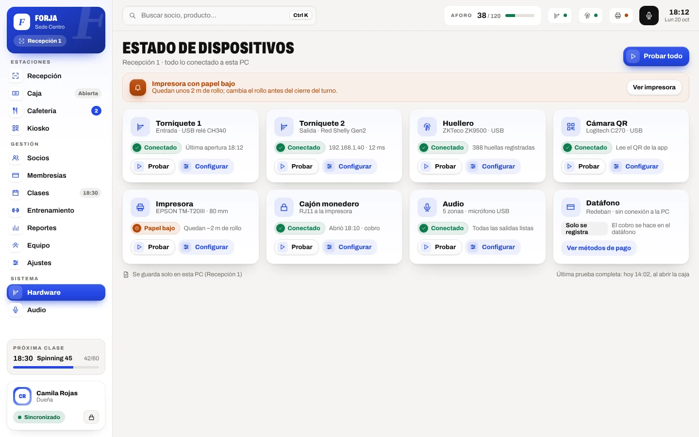 Estado de los dispositivos de recepción