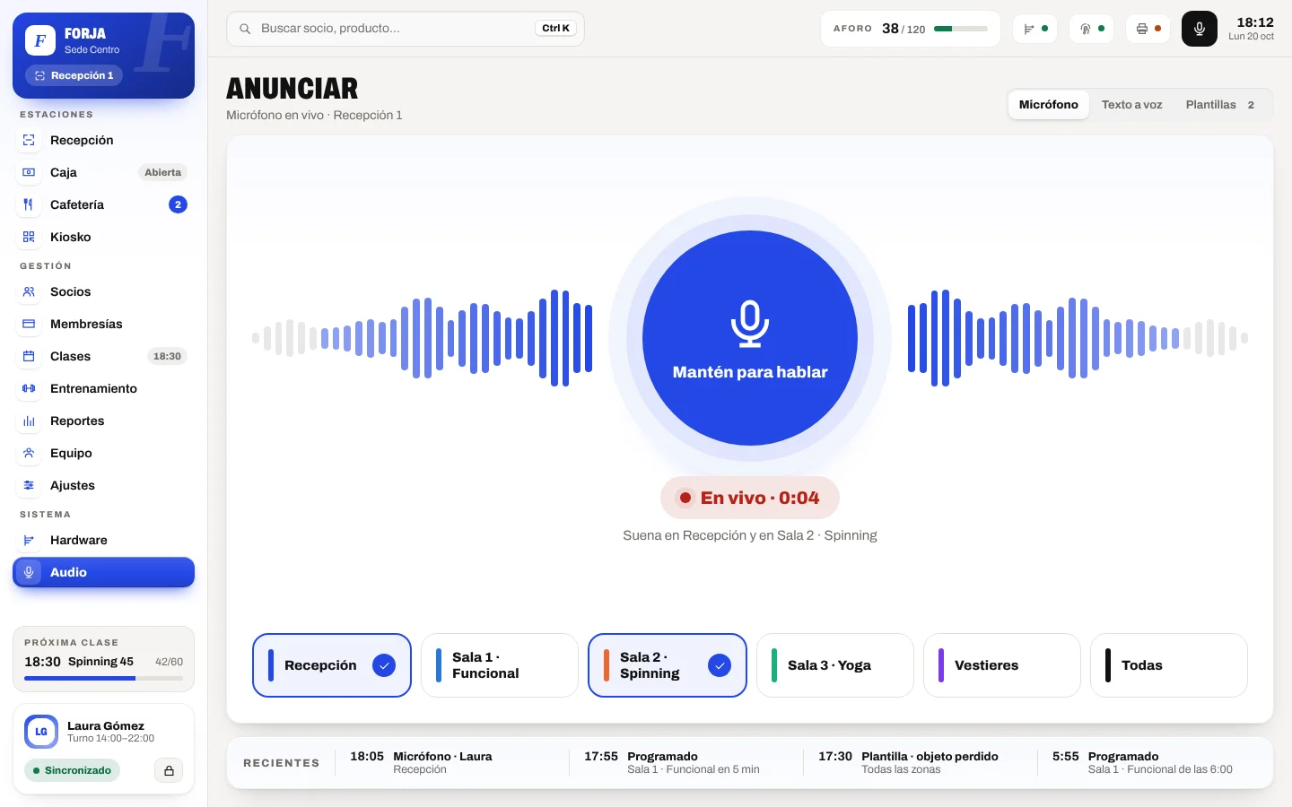 Anunciar por micrófono a las zonas